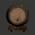Traditional Wooden Barrel With Metal Hoops And Wooden Stand Tap