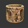 Detailed Decorative Reddish Brown Stone Circular Structure With Arched Doors And Miniature Design