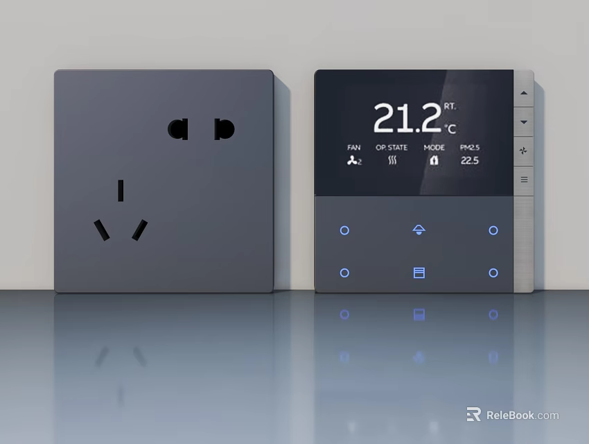 Smart Home Control Panel With Digital Temperature Humidity Display And Socket Design 3d model