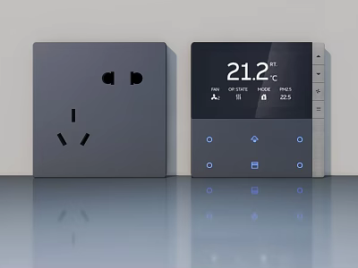 Smart Home Control Panel With Digital Temperature Humidity Display And Socket Design 3d model