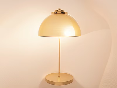 Golden Modern Table Lamp With Dome Shade And Round Metal Base On Light Wall 3d model