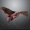 Pink Bat With Spread Wings Black Fur And Sharp Fangs On Gray Background