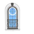 Classic Arched Window Design With Circular Top And Iron Railing Frame 3d model