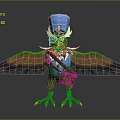 Anthropomorphic Eagle Character With Blue Uniform Hat Goggles And Leather Bag 3d model