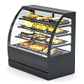 Black Commercial Display Case With Curved Glass Door Multiple Shelves For Pastries And Bread
