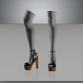 Cat Wearing White Stockings And Black High Heels With Orange Heels