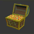 Open Yellow Wooden Treasure Chest Filled With Gold Coins And Colorful Gems