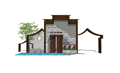 New Chinese style landscape wall 3d model