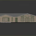 Cartoon Scene of Modern Wooden Cottage with Sloped Roofs Porch and Windows
