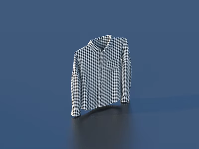 Blue and white checkered long sleeve shirt featuring classic collar design on blue background 3d model