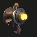 Futuristic Sci Fi Weapon With Metallic Barrel Yellow Grip Red Cable And Silver Body