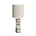 Unique Shaped Table Lamp With Stacked Layered Base And White Cylindrical Lampshade 3d model