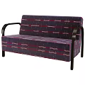 Elegant Purple Plaid Two Seater Sofa With Black Wooden Armrests And Modern Design