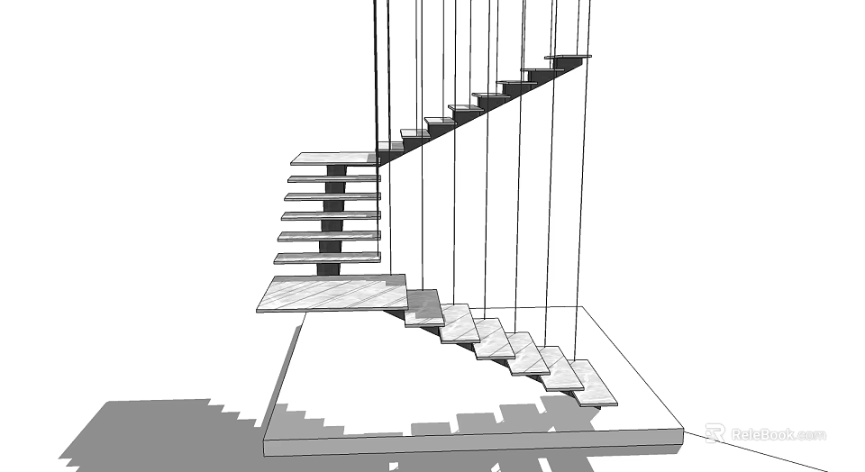 Modern Floating Staircase Design With Minimalist Structure And Geometric Lines 3d model 