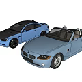 Blue Convertible And Coupe Cars With Sporty Black Roof Design