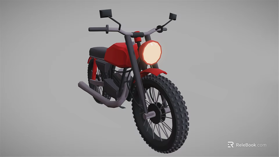 Red Vintage Motorcycle Design With Round Headlight And Off road Tires 3d model 