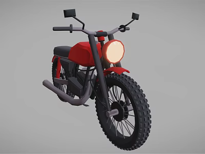 Red Vintage Motorcycle Design With Round Headlight And Off road Tires 3d model