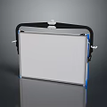 Portable Computer Monitor With White Screen Black Frame Blue Border And Black Strap