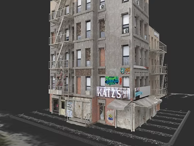 Multi Story Urban Building Complex With Weathered Exterior Fire Escape And Store Signs 3d model