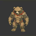Muscular Bear 3D Model With Red Straps In Cartoon Game Character Style Standing Pose