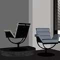 Modern Blue And Beige Black Armchairs In Interior With Window Blinds