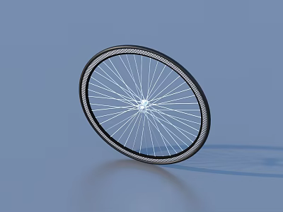 3D Rendered Black Bicycle Tire With White Spokes On Light Blue Background And Shadow 3d model