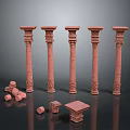 Five Pink Classical Decorative Columns With Small Components And Square Base 3d model