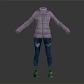 Gray Down Jacket With Blue Ripped Jeans And White Sneakers Outfit