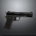 Classic Metal Pistol with Black Grip and Detailed Design on Dark Background