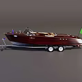 Classic Burgundy Yacht On Trailer With Open Top Design And Italian Flag