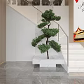 Elegant Interior With White Staircase Decorative Pine Tree And Marble Floor 3d model