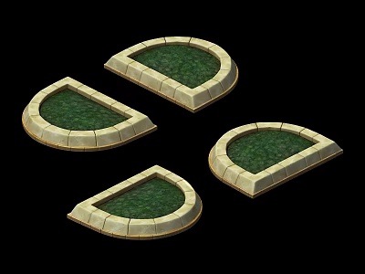 Multiple Semicircular Garden Ornaments with Stone Borders and Green Interiors for Outdoor Decoration 3d model