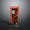 Small Building Structure With Orange Door Electrical Equipment And Potted Plants On Stone Base