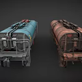 Heavy Duty Tank Truck With Two Blue Red Tanks And Warning Sign