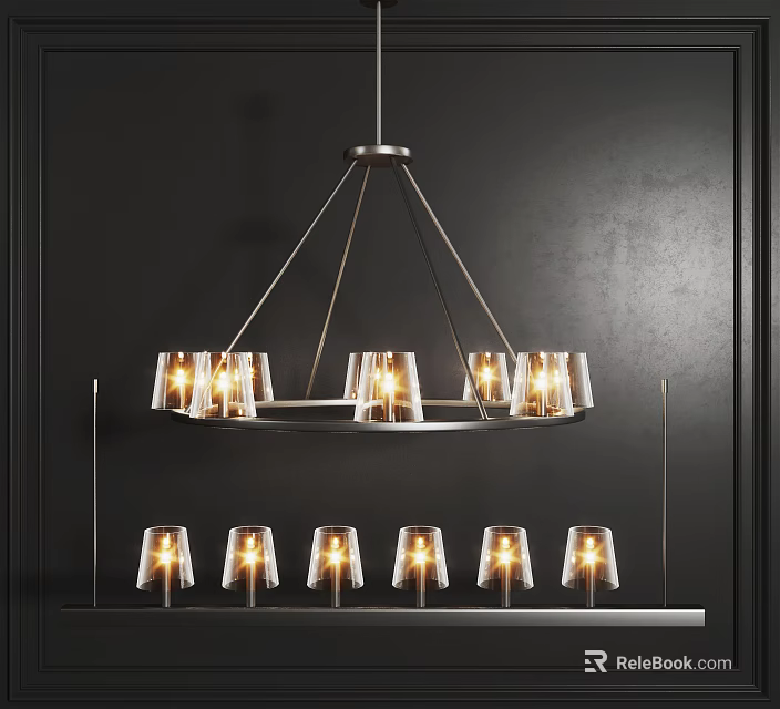 Modern Chandelier With Metal Frame And Glass Shades For Interior Lighting Design 3d model 