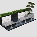 Modern Garden Ornament with Green Plants Small Trees Marble and Water Feature Design