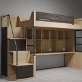 Modern Wooden Bunk Beds With Ladder Step Staircase And Storage Cabinets