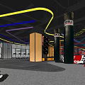 Modern Fitness Gym With Colorful Lights Treadmills Punching Bags And Boxing Ring
