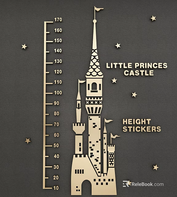 Castle Shaped Wall Decor Height Chart with Star Decorations and Little Princes Castle Design 3d model 