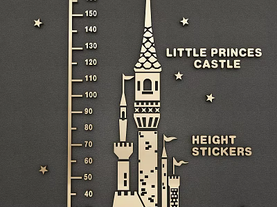 Castle Shaped Wall Decor Height Chart with Star Decorations and Little Princes Castle Design 3d model