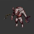 Red Horned Demon Creature Character With Glowing Skin And Dual Axes