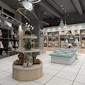 Modern Department Store Kids Section with Clothing Racks Teddy Bears and Display Tables Plants