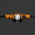 3D Character Model With White Hair Orange Coat And Outstretched Arms On Gray Background
