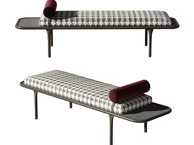 Modern Ottoman With Houndstooth Pattern Red Cushion And Black Metal Legs 3d model