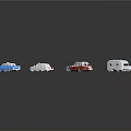 Various Colorful Model Cars Including Sedans Vans And RVs On Reflective Surface