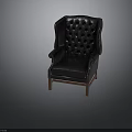 Classic Black Leather Armchair With Tufted Back Scroll Arms And Wooden Legs
