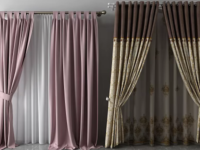 Elegant Curtain Styles With Pink White And Brown Gold Patterned Fabrics 3d model