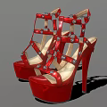 Elegant Red Women's High Heels with Strappy Design Platform and Metallic Studs