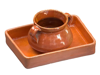 Elegant Glazed Brown Ceramic Vessel with Two Handles on Square Tray 3d model Elegant Glazed Brown Ceramic Vessel with Two Handles on Square Tray 3d model