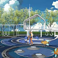 Outdoor Playground Equipment Featuring Blue White Circular Design And Slide Climbing Structure